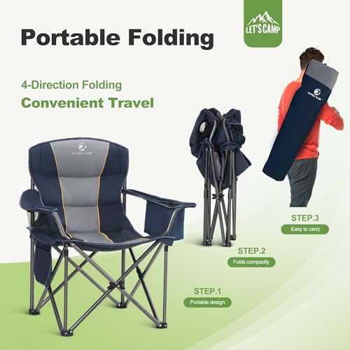 LET'S CAMP Folding Camping Chair Oversized Heavy Duty Padded Outdoor Chair with Cup Holder Storage and Cooler Bag の商品画像 8