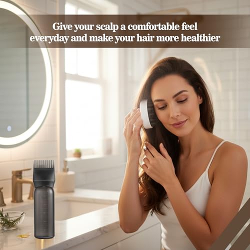 Image of GLUN Scalp Massager & Dye Comb Bottle Combo, White Anti-dandruff Soft Silicone Bristle & Purple 120ML Hair Dye Applicator Bottle with Hair Oil & Hair Colouring Bottle for Salon Use