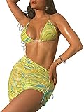 ❤ Características: traje de baño de 2 piezas para mujer, conjunto de bikini Y2K teñido anudado, blusas con cuello en V, minifalda de natación a la cadera, falda ajustada con cordón, el mejor conjunto de traje de baño para niña.
