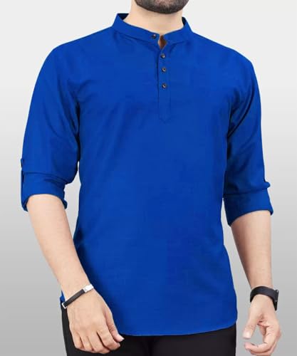 Image of DEEMOON Men's Regular Fit Solid Sprad Collar Casual Shirt with a Trendy Mandarin Collar Crafted from a Premium Cotton Blend