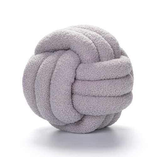 Fay Bless Modern Home Decor Knot Ball Pillow - Handmade Soft Round Cushion for Bedroom, Bed, and Living Room (Light Grey,28CM)