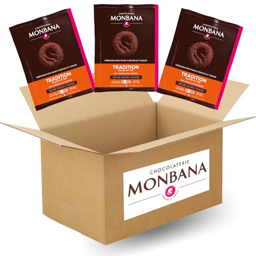 MONBANA | 50 sachets de chocolat TRADITION - SALON DE THÉ | Doses individuelles de 20 g de chocolat en poudre à déguster tout au long de la journée