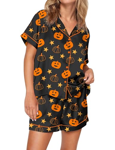 Image of SHESHOW Satin Pajamas for Women Set Preppy Animals Pjs Short Sleeve Shorts 2 Piece Loungewear Sets XS-XXL