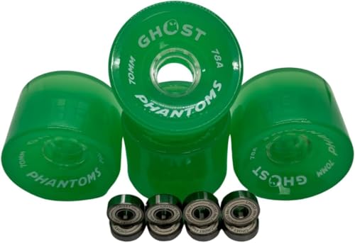 GHOST BOARDS Jelly Phantoms 70mm 78A Long Board Wheels with ABEC-7 Bearings for Smooth Cruising - Skateboard Wheels Provide Grip & Speed - Ghost Wheels Built for Tricks & Control (Green)