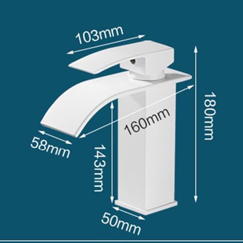 Grifo cascada para lavabo con boca ancha blanca y monomando 7