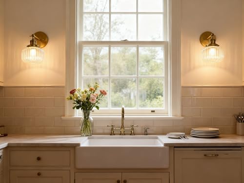 Image of Phansthy Vintage Hardwired Sconces Wall Lighting, Bathroom Vanity Light Fixtures Antique Brass, Modern Wall Light with Clear Striped Glass Shade for Bedroom Fireplace Hallway (Antique Gold, One-Light)