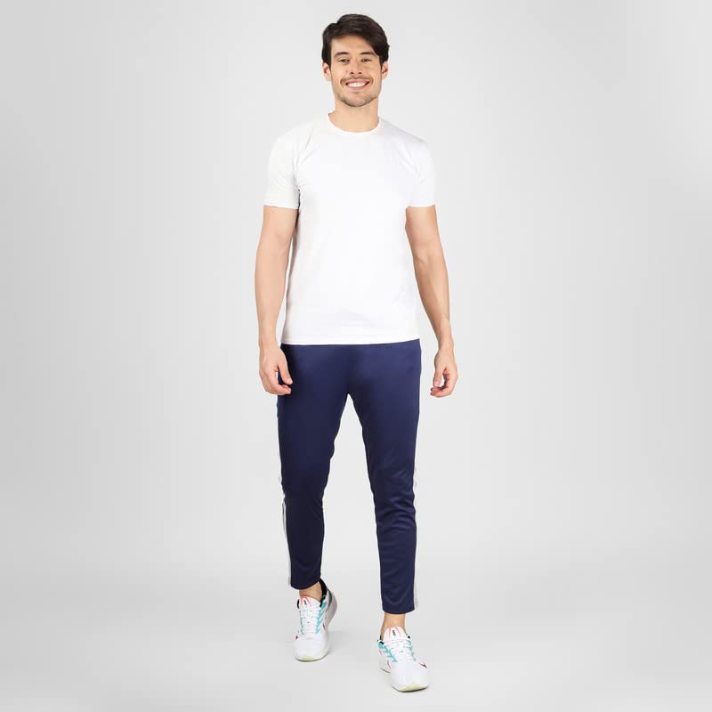Image of Men Slim Fit Joggers for Running, Gym Sports Lower Summer Track Pants for Men Multipurpose Mens Lower Activewear Trousers, Night Pants for Men-Blue, White-2XL