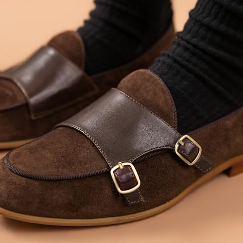 Image of BEAU TODAY Monk Straps Loafers for Women Double Buckles Design Womens Leather Flat Shoes Comfort Business Slip-on Casual Round Toe Loafer Shoes