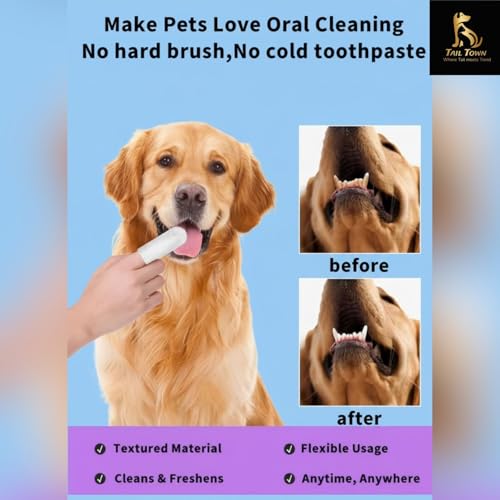 Image of Pet Teeth Cleaning Finger Wipes for Dogs & Cats | 50 Count | Fresh Breath, Plaque & Tartar Removal (Cleaning Finger Wipes, Pets Hygiene)