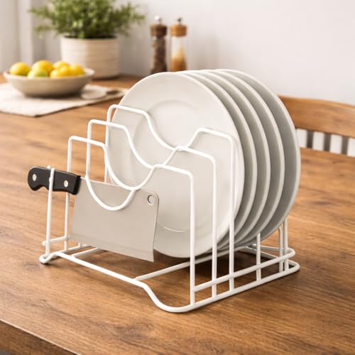 Image of Dish Rack Organizer for Kitchen - 4-Compartment Countertop Dish Drying Rack, Space-Saving Black Iron Dish Drainer Rack, Compact L-9 x W-7 x H-8.5 Inches