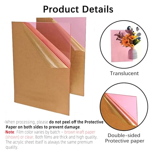 Image of Pink Acrylic Sheets 8 * 12 inch 1 /8 inch Thick (2.8~3mm) Red Transparent Cast Acrylic Plexiglass Board for Sign, DIY Project, Laser Cutting, Wedding, Craft, Picture Frame, Engraving(2 Pieces)