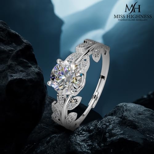Image of Miss Highness 925 Sterling Pure Silver Ring for Women and Girls, Floral Ring, Adjustable Size, Daily Wear Jewellery, with Certificate of Authenticity, Birthday, Anniversary, Gift for Wife & Girlfriend