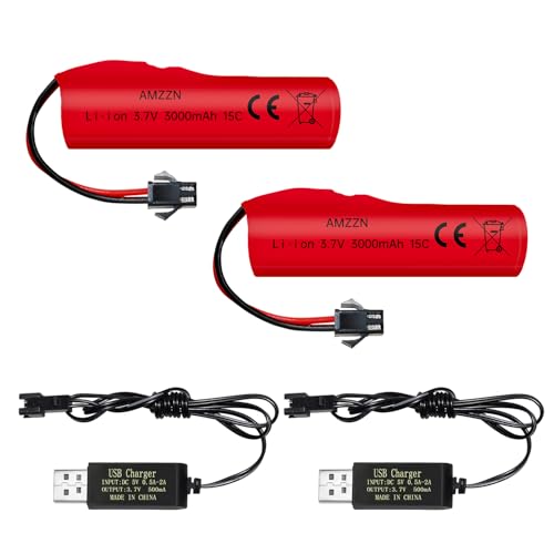 2 Batteries 18650 3000mAh 3,7V Li-Ion Rechargeables – Avec 2 Câbles USB Et Prise SM-2P – Pour Voitures RC, Drones, Jouets