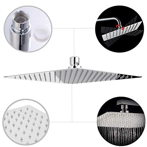 Image of ZAP Ultra Slim Square 307 Grade Stainless Steel 8 Inch Shower over Head Shower Rust Free and Long Lasting Self Clean Nozzle with Arm Combo (15 Inch Arm)