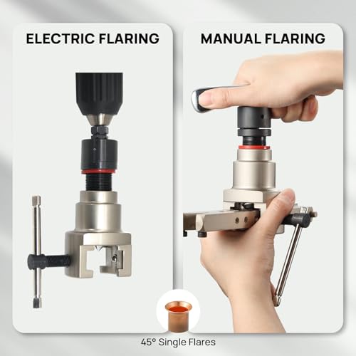 Image of TURBRO HVAC Flaring Tool for 1 /4 inch to 3 /4 inch Pipes | Eccentric Cone Type, Drill-compatible, or 45 Degree Single Flares, for Copper & Aluminum Pipes