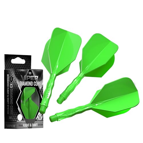 Viper Diamond Core Integrated Dart Flight & Shaft System - Precision Darting Accessory with Tough Polymers for Enhanced Performance, Set of 3, InBetween Shaft, Standard No6 Flight, Neon Green