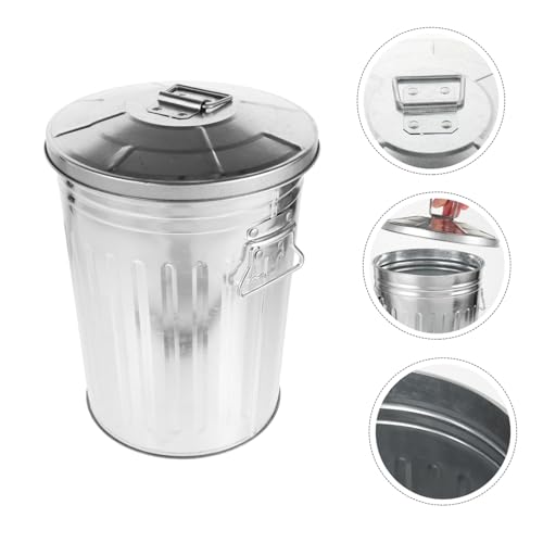 Caneca de basura metálica rectangular con tapa plateada miniatura 6