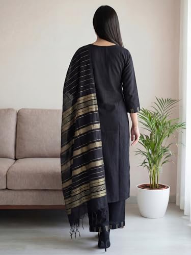 Image of INDO ERA Women's Straight Cotton Kurta Palazzo with Dupatta Set | Cotton kurta sets for women