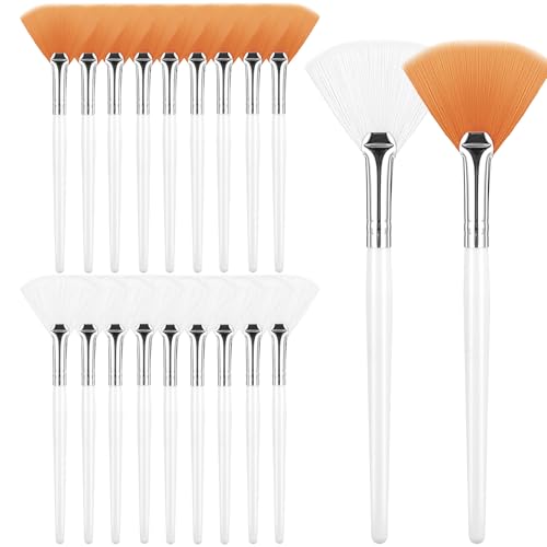 BOHUIZ 20 Pcs Fan Brushes Esthetician, Slim Soft Fan Brushes Makeup Brush Face Mask Brush Applicator for Glycolic Peel Masques Women Mud Cream Mask Esthetician Supplies(White, Yellow)