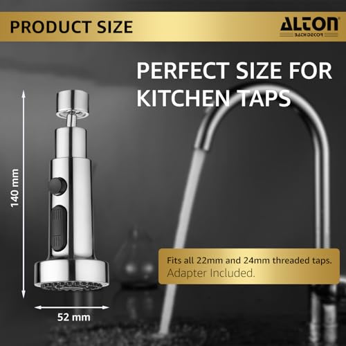 Image of ALTON ALD865, ABS, 3-Function, Tap Extender for Kitchen Sink, Chrome | 360 Degree Rotation, Kitchen Faucet Sprayer, Fits F22, M24 mm taps and Pull-Down Sprayer
