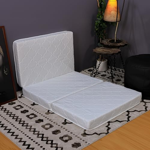 مرتبة فوم ثلاثية الطي من ريكسال هوم (180 × 90 × 10 سم مفردة) - مرتبة فردية قابلة للطي - غطاء متين محبوك - ابيض