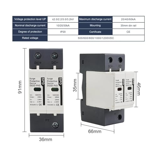 Protector contra sobretensiones doméstico de 600V con descarga 30-60KA y sistema 2P SPD 3
