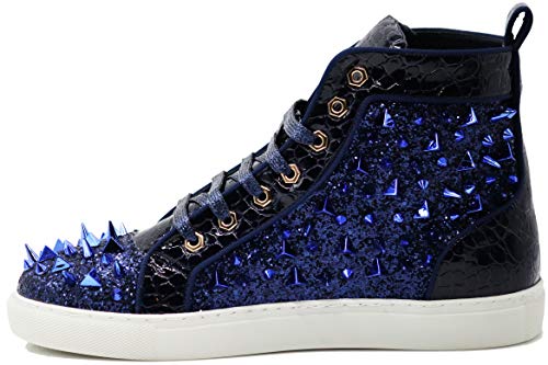 Enzo Romeo Men's High Top Crystal Shimmer Rhinestone Blink Flat Spike Fashion Sneakers Shoes BUL23