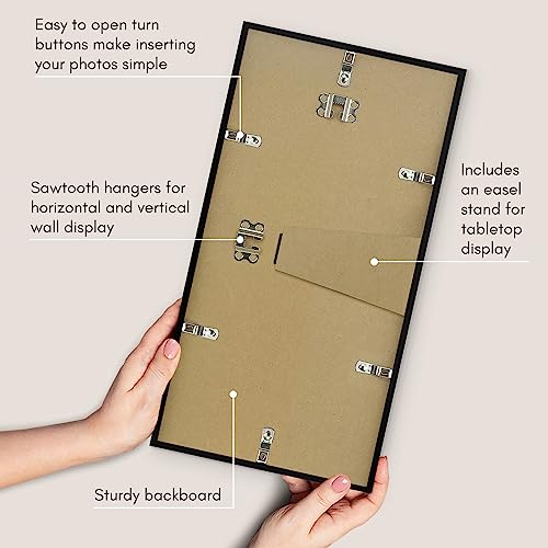 Americanflat 8x16 Picture Frame with Shatter-Resistant Glass - Streamline Collection - Thin Border Photo Frame for Tabletop and Wall Display - Hanging Hardware and Easel Stand Included - Black