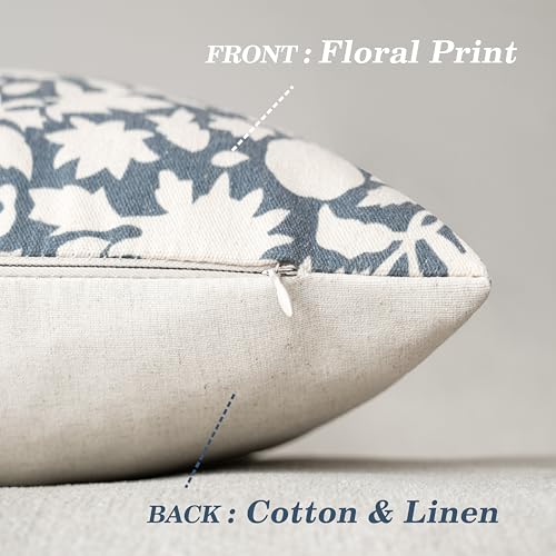 Image of Foindtower Set of 1 Decorative Long Body Lumbar Throw Pillow Covers Accent Farmhouse Cushion Cover Neutral Floral Pillowcase for Couch Sofa Bedroom Living Room Home Decor,14x36 Inch,Dusty Blue