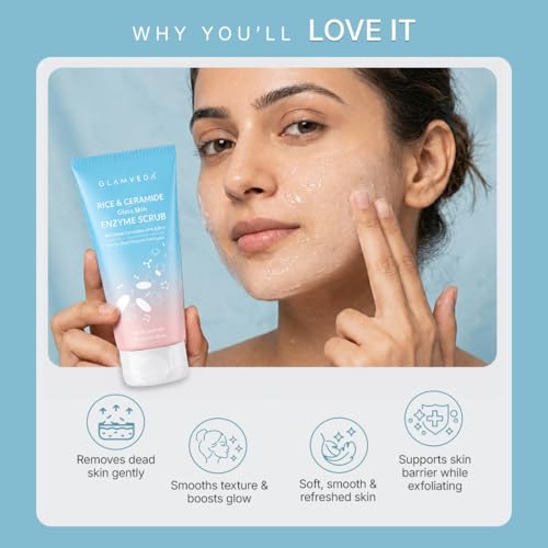 Image of Glamveda Glass Skin Enzyme Face Scrub | Daily Gentle Exfoliator for Smooth, Glowing Skin | Korean Rice Water, Ceramides & AHA BHA |300 gm| Pack of 3