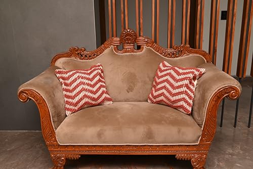 Image of TIB Premium Boho Decorative Throw Cushion Covers, 16 x 16 cm, Set of 2, Cotton. (Zig Zag Brown)