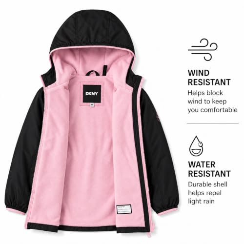 Image of DKNY Girls Midweight Jacket, Anorak Windbreaker, Polar Fleece Lined, Hooded
