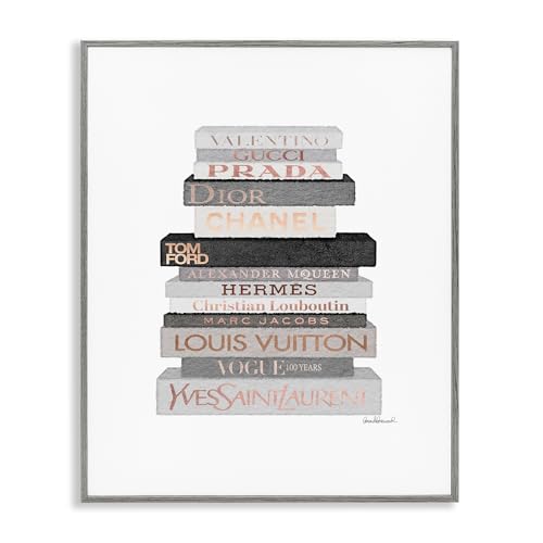 Image of 'Grey & Peach Bookstack'| Framed Giclee Art | Stupell Industries | Gray, 24 x 30 Inches, Easy to Hang and Sturdy, Made in USA, by Amanda Greenwood