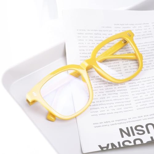 Image of VISOONE Square TR90 Lightweight Anti Glare UV400 Gaming Computer Glasses | 99% Digital Screen Filter Non-Prescription Clear Lens Oversized Frame Trendy Fashion Blue Light Blocking Women Men NOE