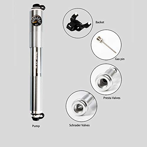Bomba de bicicleta, Romacci Mangueira de bomba de ar manual de bomba de bicicleta 160 PSI Medidor de