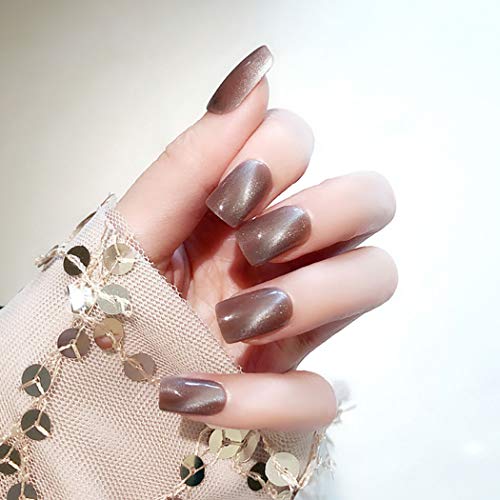 Fdesigner Fashion False Nail Accessories Gradient Fake Nail Tips Square Clip on Nails Full Cover Acrylic Nails French Flake Nail Decoration for Women and Girls (Brown)