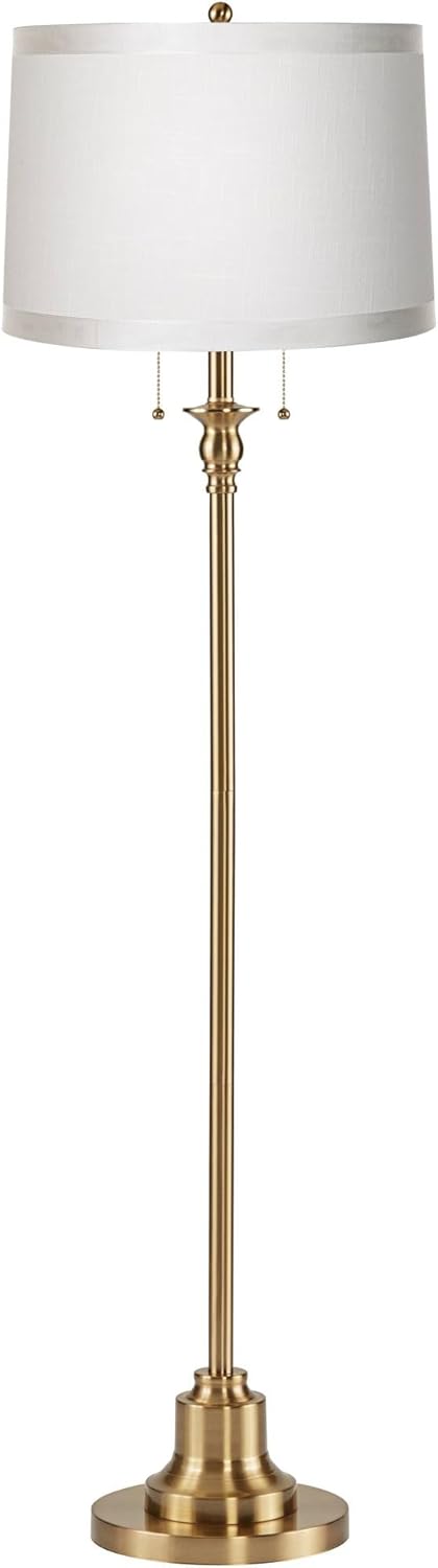 360 Lighting Dyna Traditional 58" Tall Standing Floor Lamp Skinny Pole Pull Chain Gold Antique Brass Finish Living Room Bedroom House Reading Office Home Decor Entryway White Ribbon Drum Shade