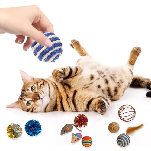 Image of 20 Pcs Cat Toy Set | Interactive Cat Teaser & Play Kit | Feather Wand, Plush Mice, Crinkle Balls, Tunnel & More | Indoor Toy for Kittens & Adult Cats