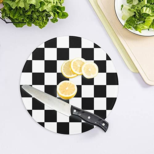 Tabla de Cortar Redonda de Vidrio Templado Bagea-Ka con Diseño de Bandera de Carreras en Blanco y Negro, 8 pulgadas, para Cocina miniatura 4