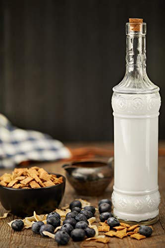BULK PARADISE Large Clear Decorative Glass Bottle with Spout and Cork, 32oz, 1 Bottle - Design: LAIT (3in X 11.9in)