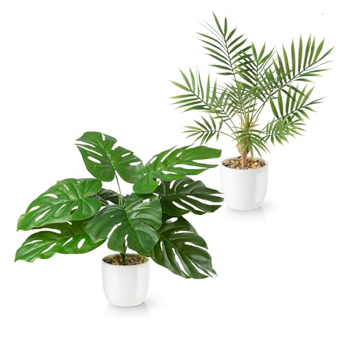 PASCH® 2er Set Monstera künstlich und Areca Kunstpalme (35cm) in weißen...
