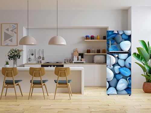 Image of DesignDecor Vinyl 3D Flower Fridge Sticker, 24x60 cm, Marble Texture, Double Door Refrigerator (Blue)