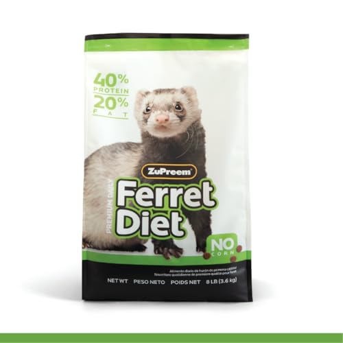 ZuPreem Ferret Food, High Protein Ferret Food, Extruded Kibble Made with Chicken & Egg, Vitamin & Mineral Fortified, No Corn, Small Animal Pet Products, ZuPreem, Made in USA, 8 lb Bag
