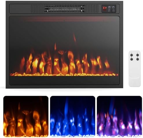 COSTWAY 23 Inches Electric Fireplace Insert, 750W/1500W Fireplace Heater with Remote Control, Adjustable Flame Color & Brightness, 1H-8H Timer, Thermostat and Overheat Protection Log - Thumbnail 5