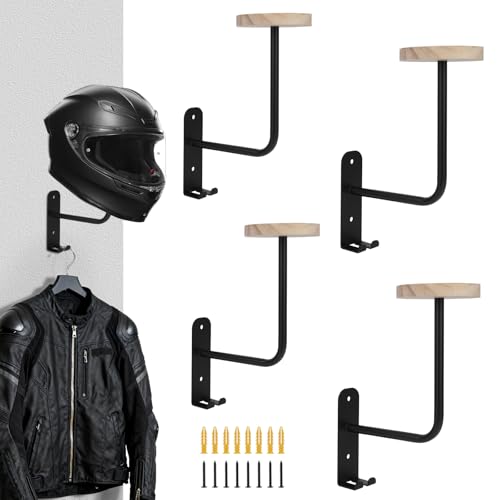Helmet Wall Mount 2 Pack Helmet Holder Wall Mount Metal Motorcycle Helmet Holder Suitable for Cycling Gear Hats Jackets Saving Garage Space