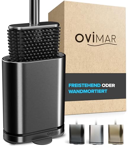 Escobillero Ovimar Falketind | Bronce | Escobilla de baño de Silicona | Escobilla de baño con ventilación | Acero Inoxidable | Bandeja de Goteo extraíble | Sólo 6 cm de Ancho