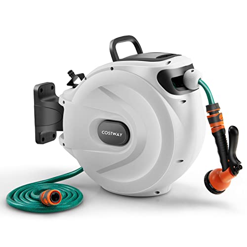 COSTWAY Retractable Hose Reel with 8 in 1 Nozzle