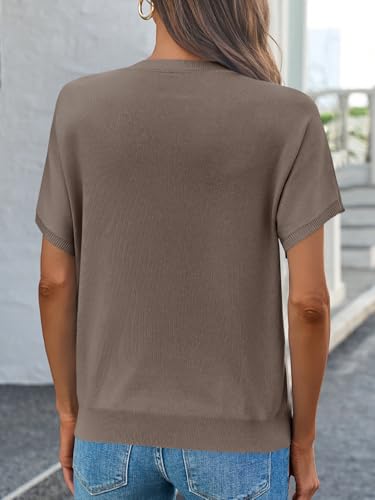 Image of Saodimallsu Women's Short Sleeve Crew Neck Knit Pullover Sweater | Casual Basic, Crew Neck, Loose Knit Pullover, Summer Lightweight