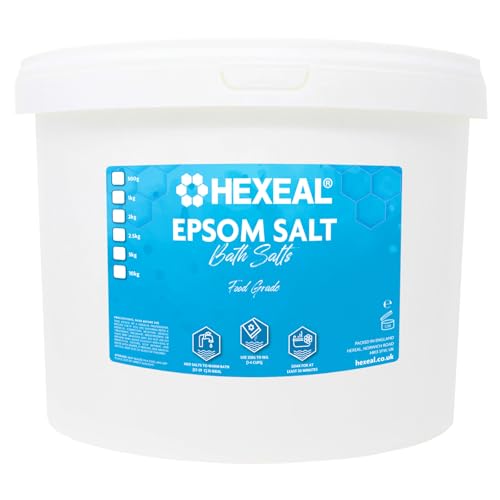 Hexeal Epsom Salt 10kg – 10kg Bucket of Food Grade Magnesium Sulphate for Bathing, Gardening & Household Use – Suitable for Personal Care, Soil Enrichment, and More