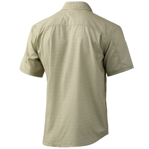 Huk Men's Standard Teaser Short Sleeve Fishing Button Down Shirt +Upf, Citadel Plaid-Khaki, Large #TOP1